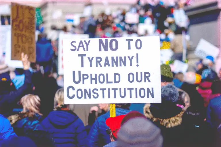 "Say no to tyranny" protest sign